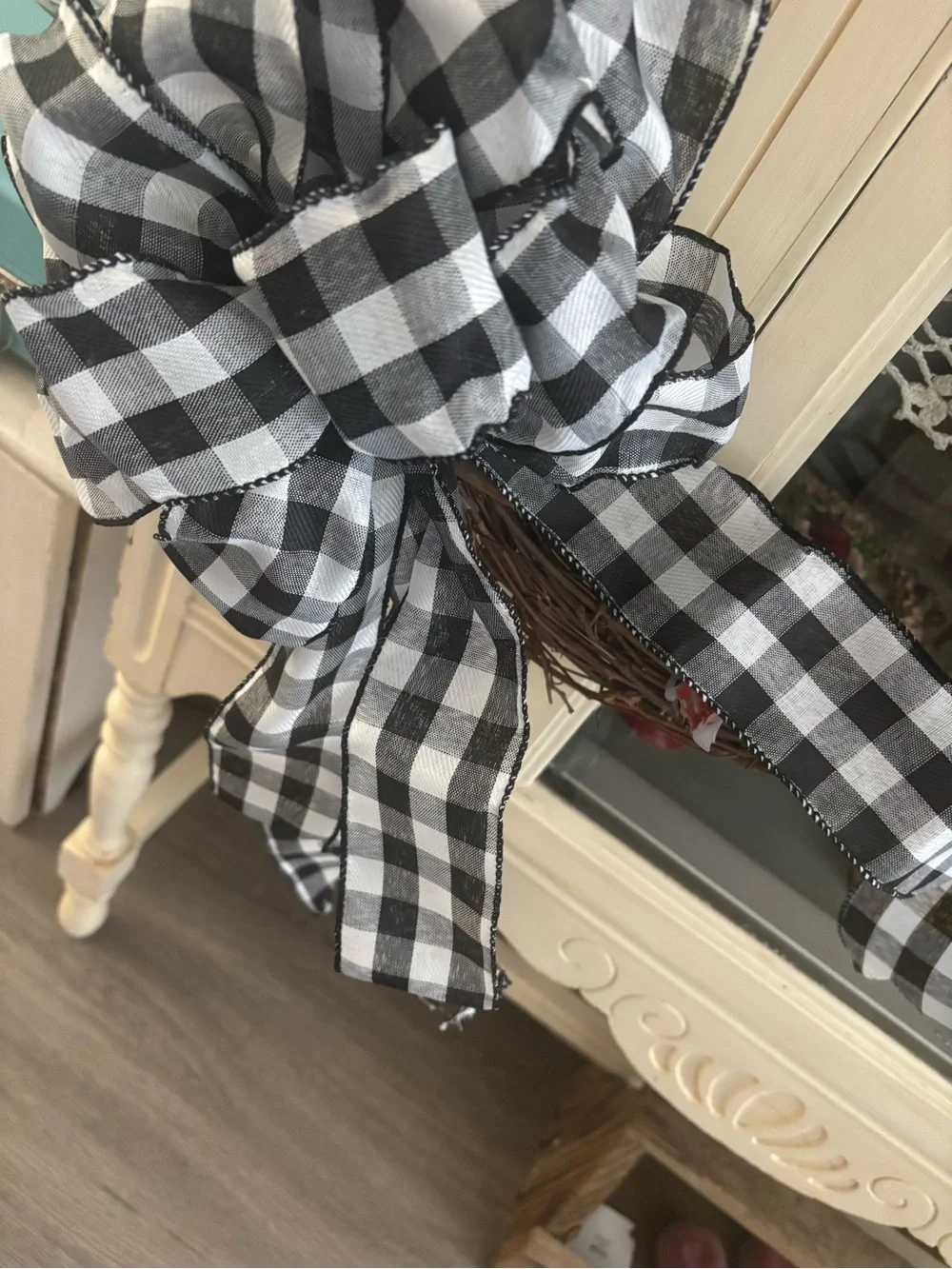 Buffalo Check DIY Wreath Bow Large Long Tails Black & White NEW ITEM Final Sale